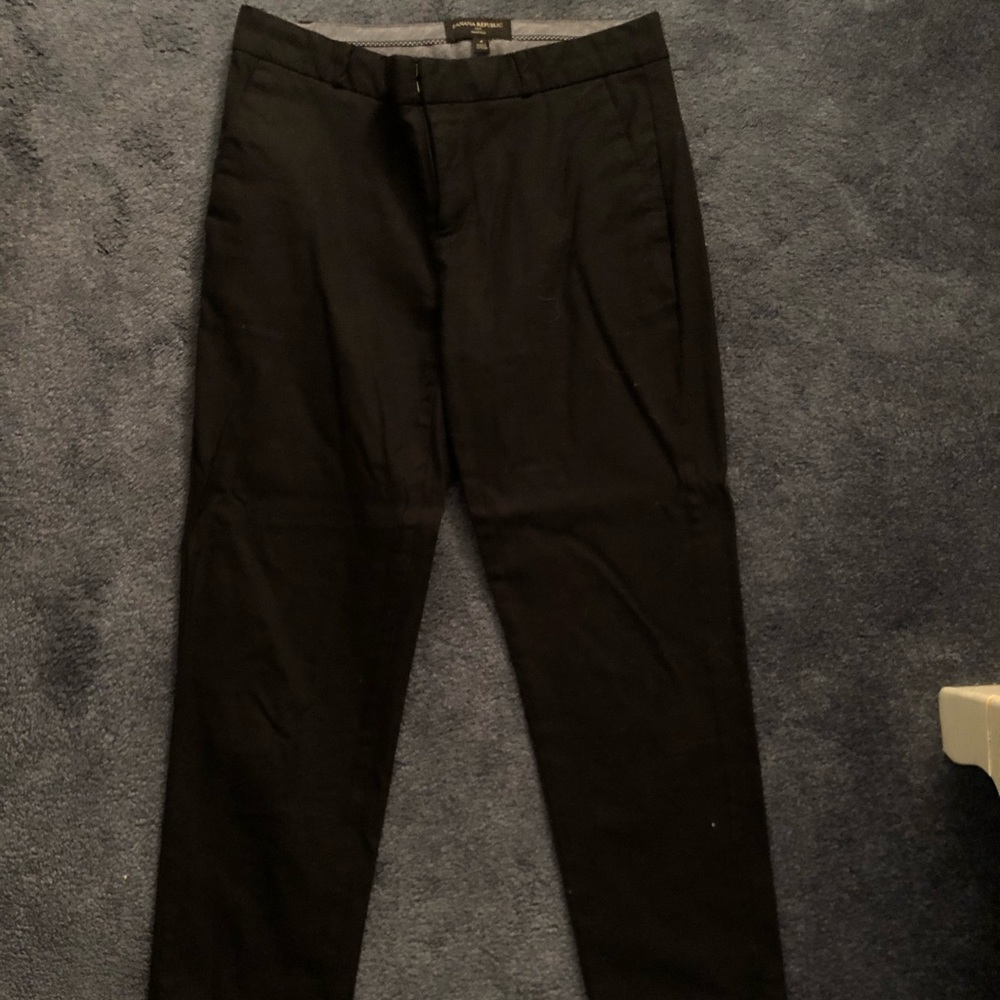 Black low rise, ankle length dress pants